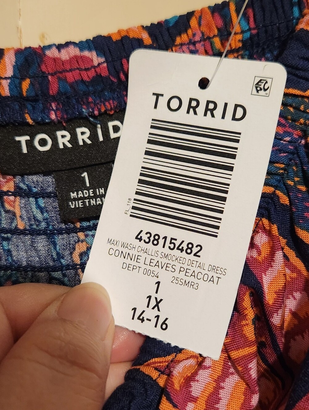 torrid washable challis smocked maxi dress Connie leaves peacoat size 1x NWT - Picture 12 of 13